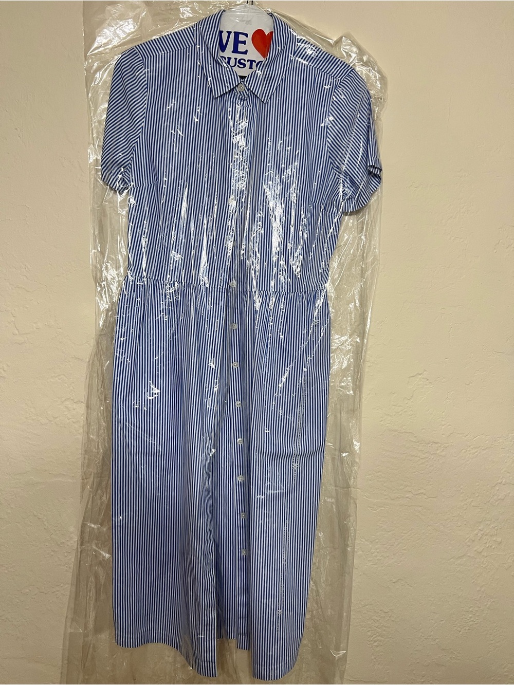 J. Crew Factory Blue and White Striped Button-Front Shirt Dress